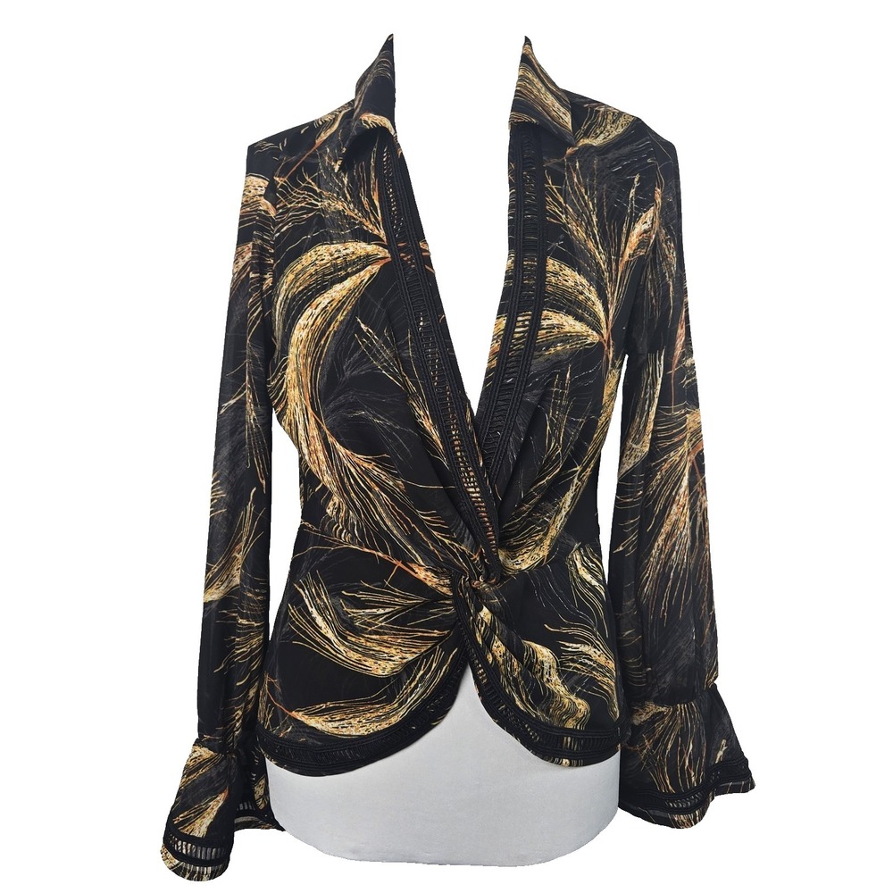 AIDEN Black Print Chiffon Twist Ruffle Shell Top Size Small S